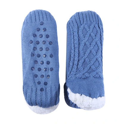 AUTODS - Knitted Slipper Socks Thick Slippers Women Girls Autumn Winter Velvet Home Floor Socks Non Slip Mid Tube Kawaii Cute Socks 1Pair