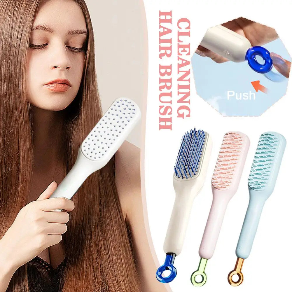 Self Cleaning Self Cleaning Hair Comb Gift Smoothing Massage Brush ABS Magic Anti-Static Retractable Hair Comb R0S3