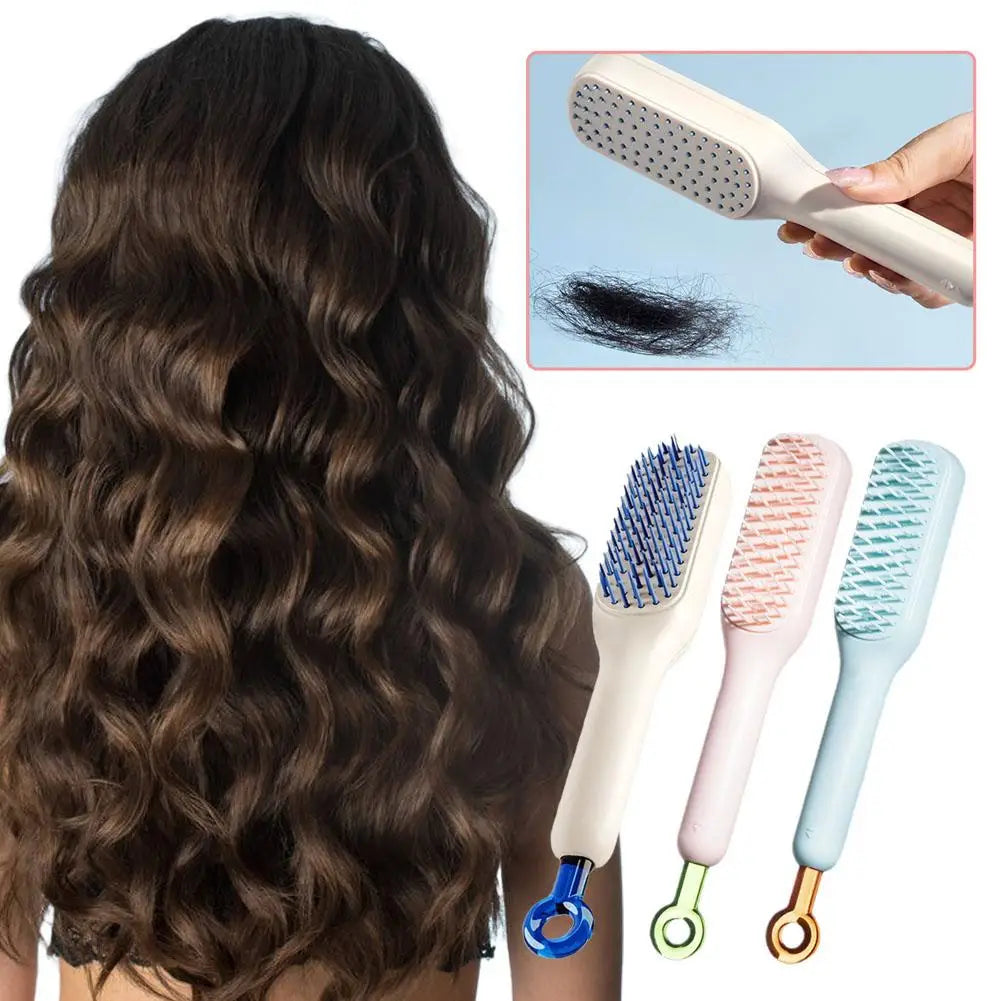 Self Cleaning Self Cleaning Hair Comb Gift Smoothing Massage Brush ABS Magic Anti-Static Retractable Hair Comb R0S3