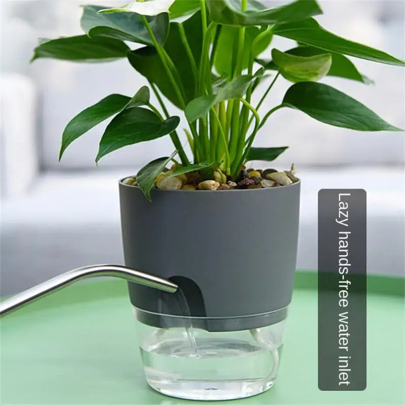 Transparent Double Layer Plastic Flower Pot Self Watering Flowerpot Cotton Rope Watering Small Plant Pot with Injection Port